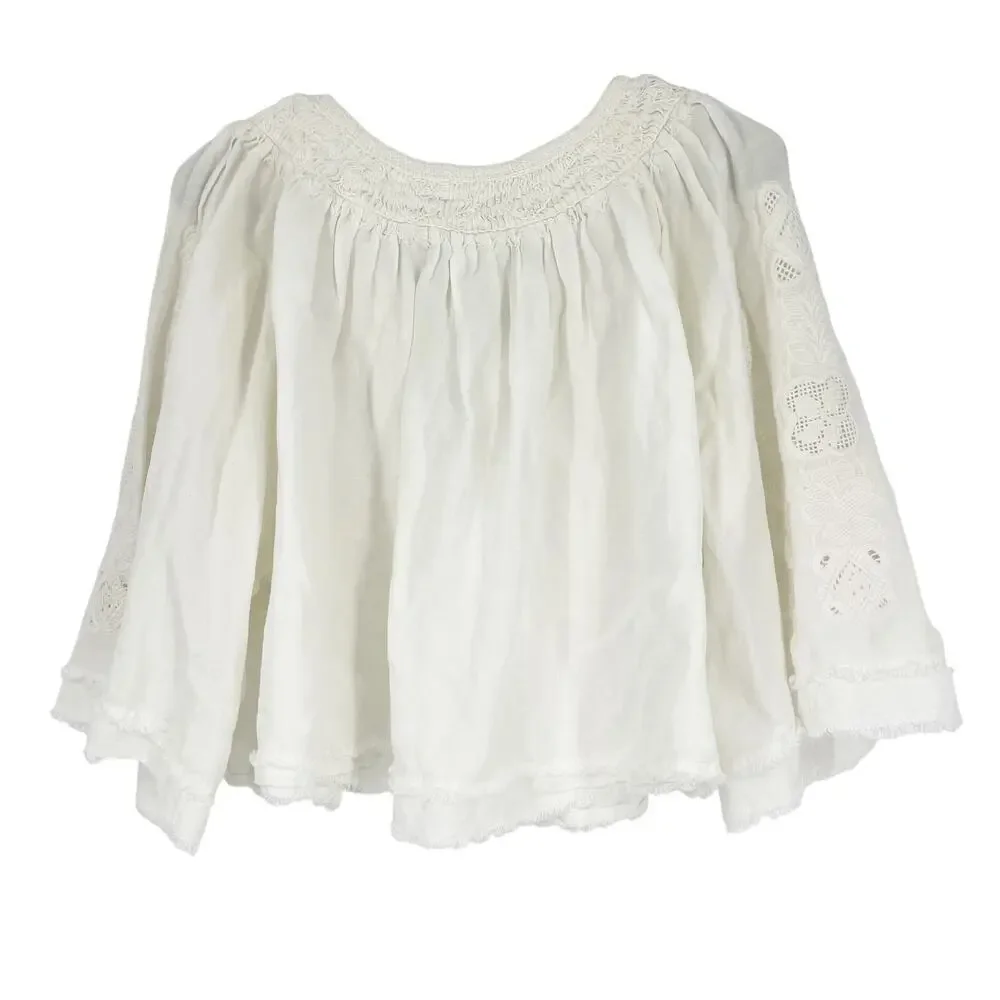 Free People Sun Valley Embroidered Top XS Ivory Boho Indie Festival Style